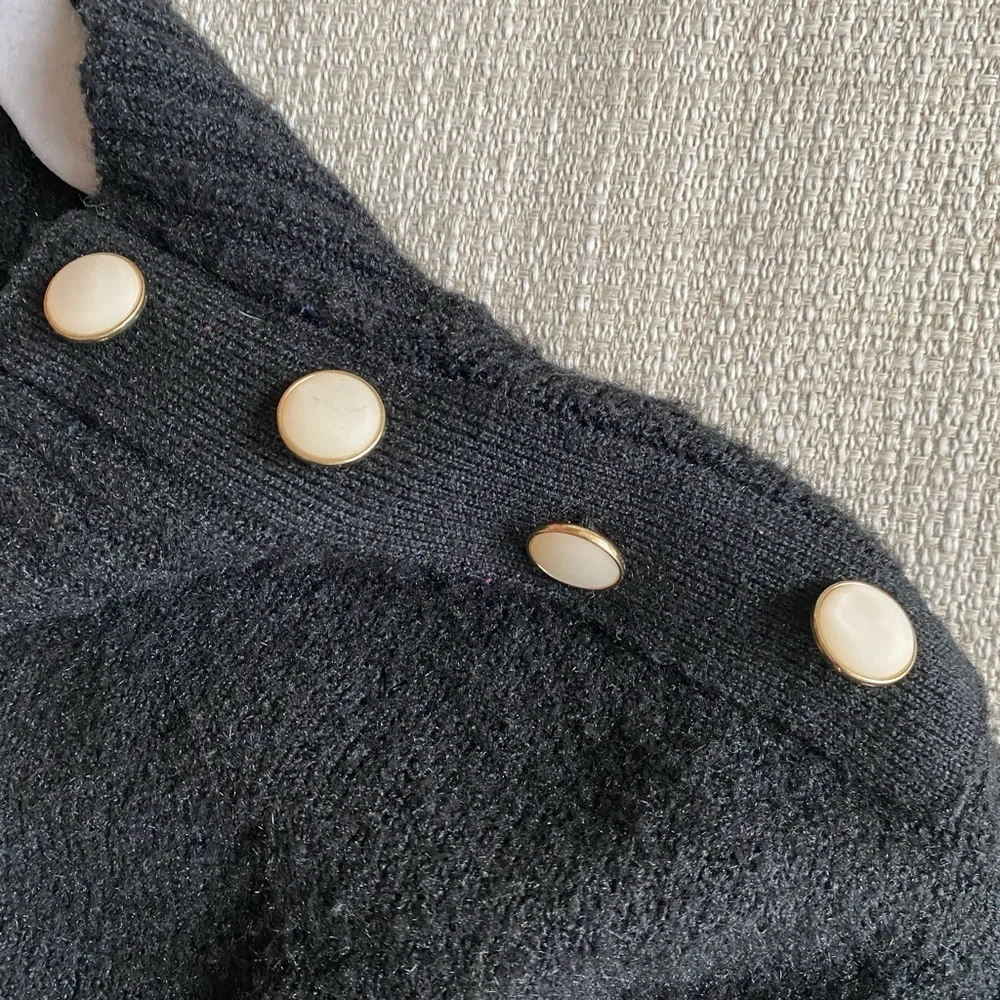 J Crew Sweater Women’s Medium Wool Black Button Neck Poncho